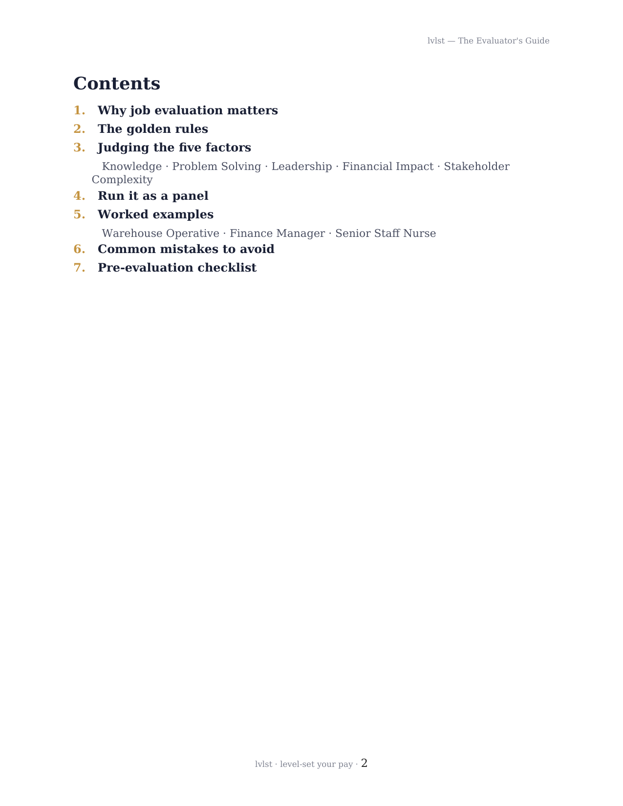 The Evaluator's Guide — contents page